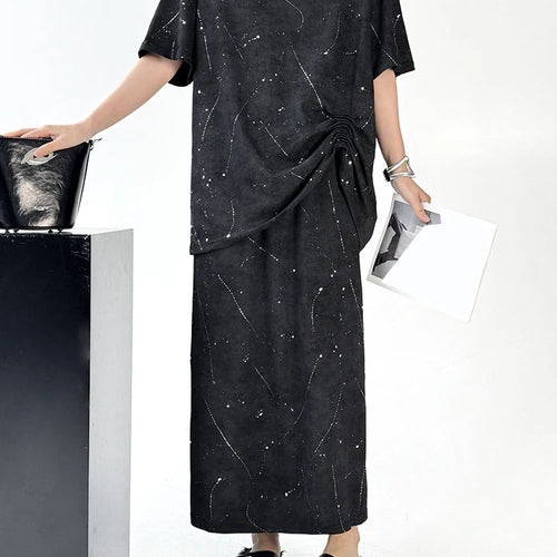 Load image into Gallery viewer, Printed Pleated T-shirt Skirt Two Pieces Suit New Round Neck Short Sleeve Women Fashion Tide Spring Summer 2025 1DJ1161
