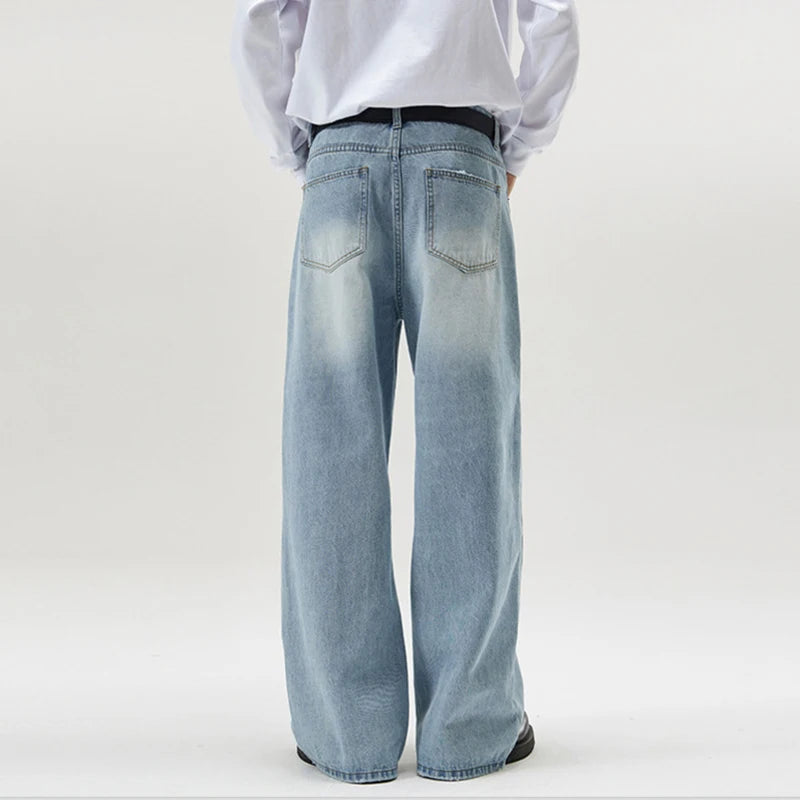 Summer Mens Jeans Vintage Distressed Straight Wide Leg Baggy Denim Pants Streetwear New Fashion Men Trousers Spring 9W1547