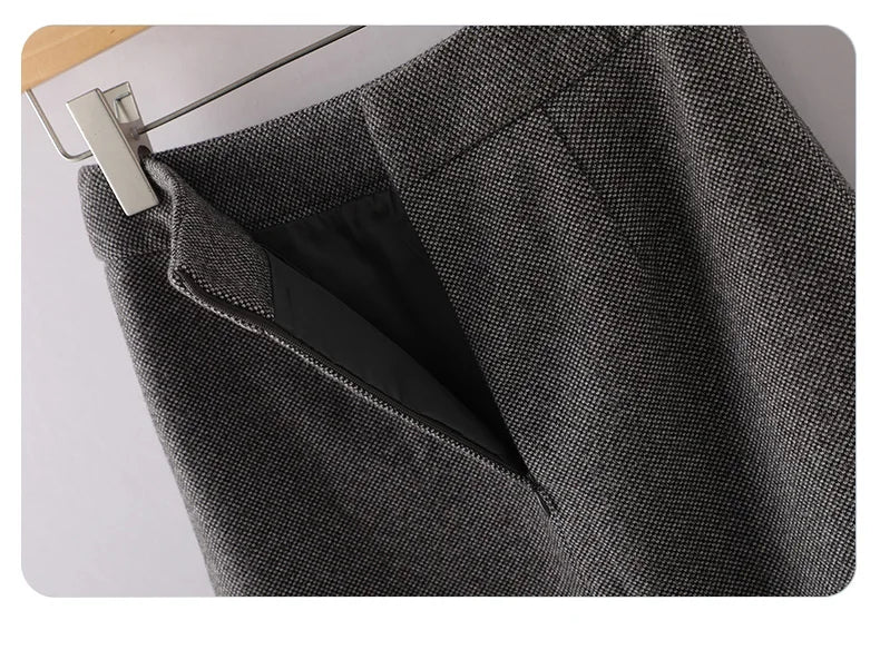 2024 Autumn Winter Suit New Women's Clothing Brown Gray Double Breasted Blazer Jacket And High Waist Long Skirt Two Pieces Sets