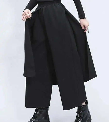 High Elastic Waist Black Split Joint Long Wide Leg Trousers New Loose Fit Pants Women Fashion Spring Autumn 2025 1Z325
