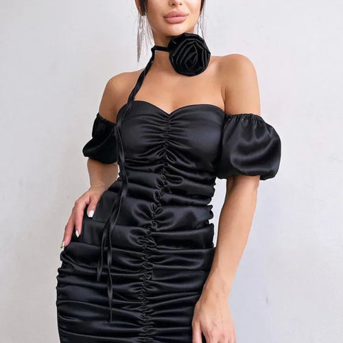 Load image into Gallery viewer, Sexy Sleeveless Satin Pleated Dress For Women's Summer 2024 New Floral Strapless Slim Fitting Dress Party Evening Dress
