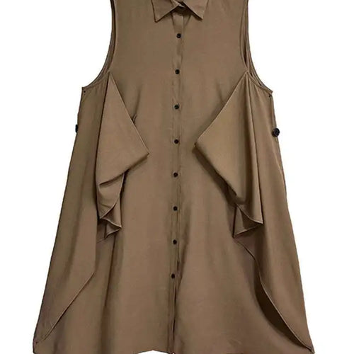 Load image into Gallery viewer, Women Khaki Irregular Spliced Big Size Midi Shirt Dress New Lapel Sleeveless Fashion Tide Spring Summer 2025 1DH9434
