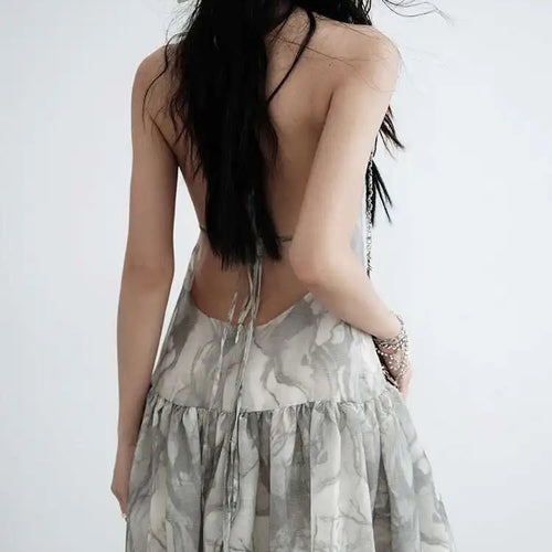 Load image into Gallery viewer, Women Gray Ruffled Backless Elegant Long Strapless Dress New Halter Sleeveless Fashion Tide Spring Autumn 2025 1DJ0014
