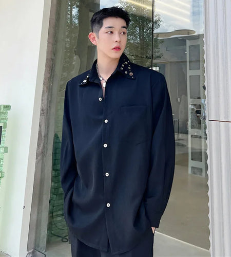 Korean Male Long Sleeve Shirts New Multi Metal Buckle Niche Design Turn-down Collar Stylish Menwear Spring Clothing 9W1401