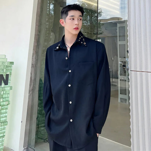 Load image into Gallery viewer, Korean Male Long Sleeve Shirts New Multi Metal Buckle Niche Design Turn-down Collar Stylish Menwear Spring Clothing 9W1401
