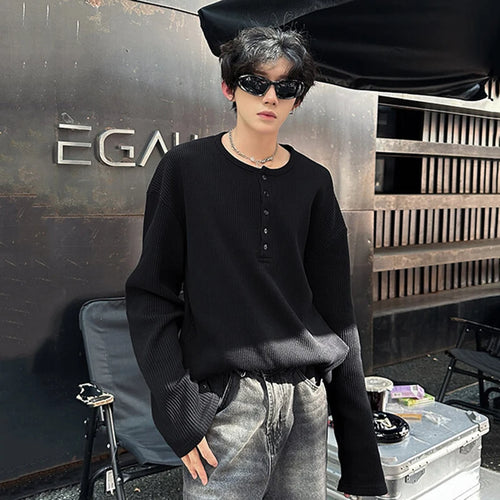 Load image into Gallery viewer, Men's Long Sleeve T-shirts New Korean Style Solid Color Trendy Button Design Pullover Loose Male O-neck Clothing 9W1760
