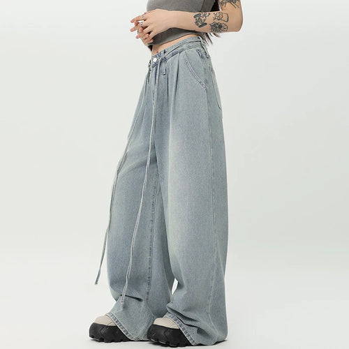 Load image into Gallery viewer, Simple Men&#39;s Denim Pants Drawstring Casual Straight Korean Style Trousers Wide Leg Solid Color Loose Male Jeans New 9C9292
