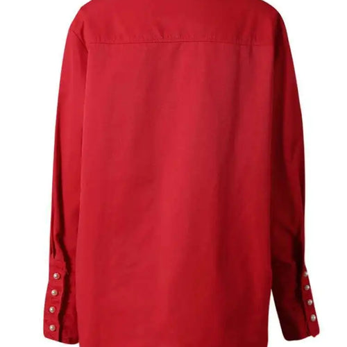 Load image into Gallery viewer, Women Red Pearl Nailed Elegant Big Size Blouse New Stand Collar Long Sleeve Shirt Fashion Tide Spring Autumn 2025 CPG2862
