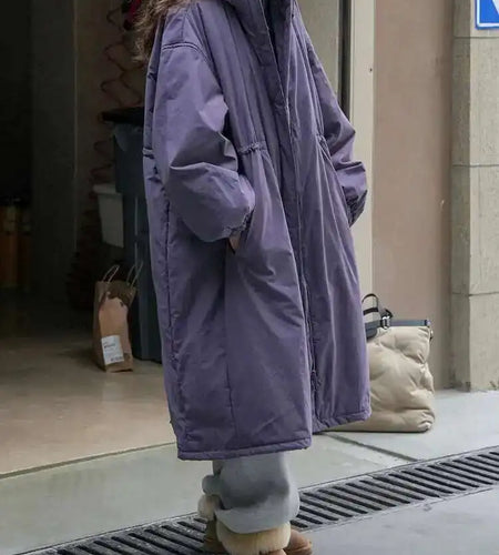 Purple Big Size Long Cotton-padded Coat Long Sleeve Loose Fit Women Parkas Fashion Tide New Autumn Winter 2025 1DH2804