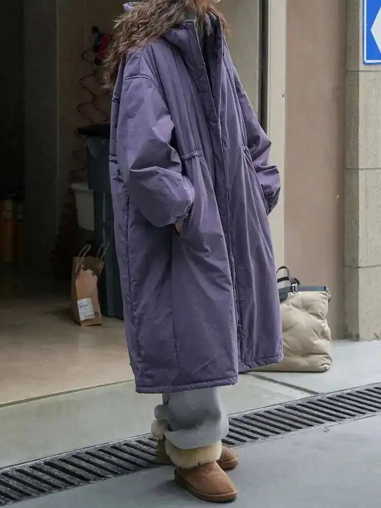 Purple Big Size Long Cotton-padded Coat Long Sleeve Loose Fit Women Parkas Fashion Tide New Autumn Winter 2025 1DH2804