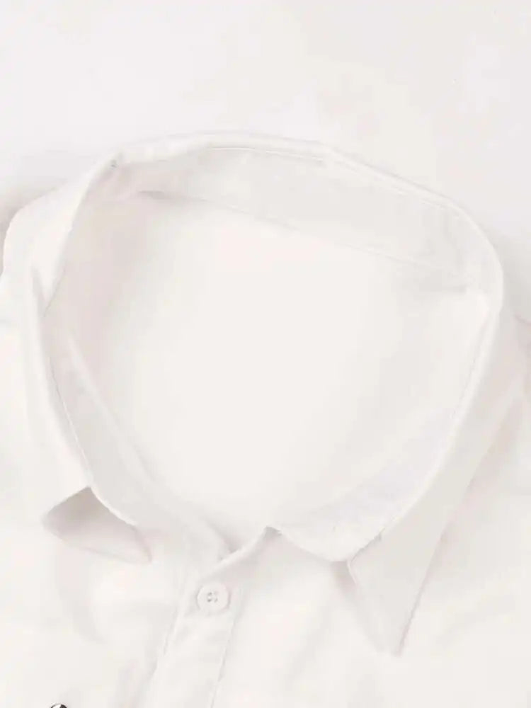 Women White Bandage Big Size Casual  Blouse New Lapel Long Sleeve Loose Fit Shirt Fashion Tide Spring Autumn 2025 1DF9108