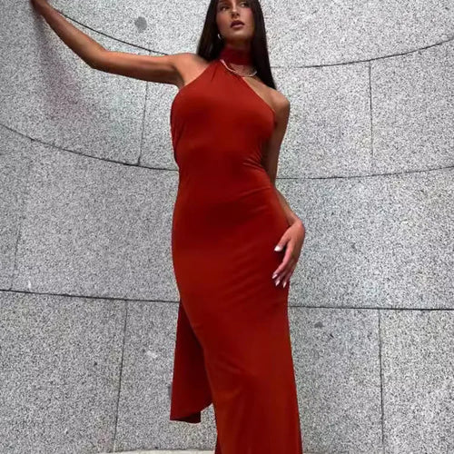 Load image into Gallery viewer, Elegant Sleeveless Hanging Collar Long Dress Female Sexy Backless Tight Party Evening Dress 2024 Summer Slimming Vestido
