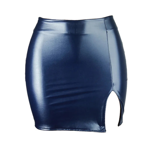 Load image into Gallery viewer, Women Leather Night Clubwear Skirts Summer Pure Color PU-leather Zipper Sexy Hip Leather Mini Skirts
