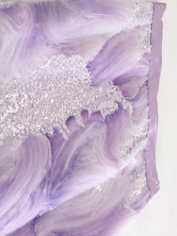 High Elastic Waist Blue Tie Dye Nailed Mesh Elegant Long Half-body Skirt Women Fashion Tide New Spring Autumn 20251DJ0705