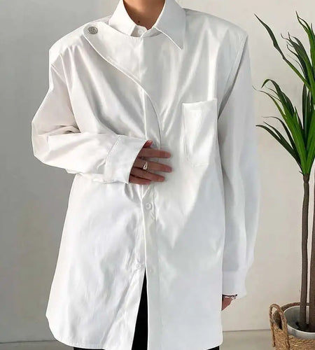 Women White Irregular Big Size Blouse New Lapel Long Sleeve Loose Fit Shirt Fashion Tide Spring Autumn 2025 1DF7024