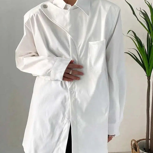 Load image into Gallery viewer, Women White Irregular Big Size Blouse New Lapel Long Sleeve Loose Fit Shirt Fashion Tide Spring Autumn 2025 1DF7024
