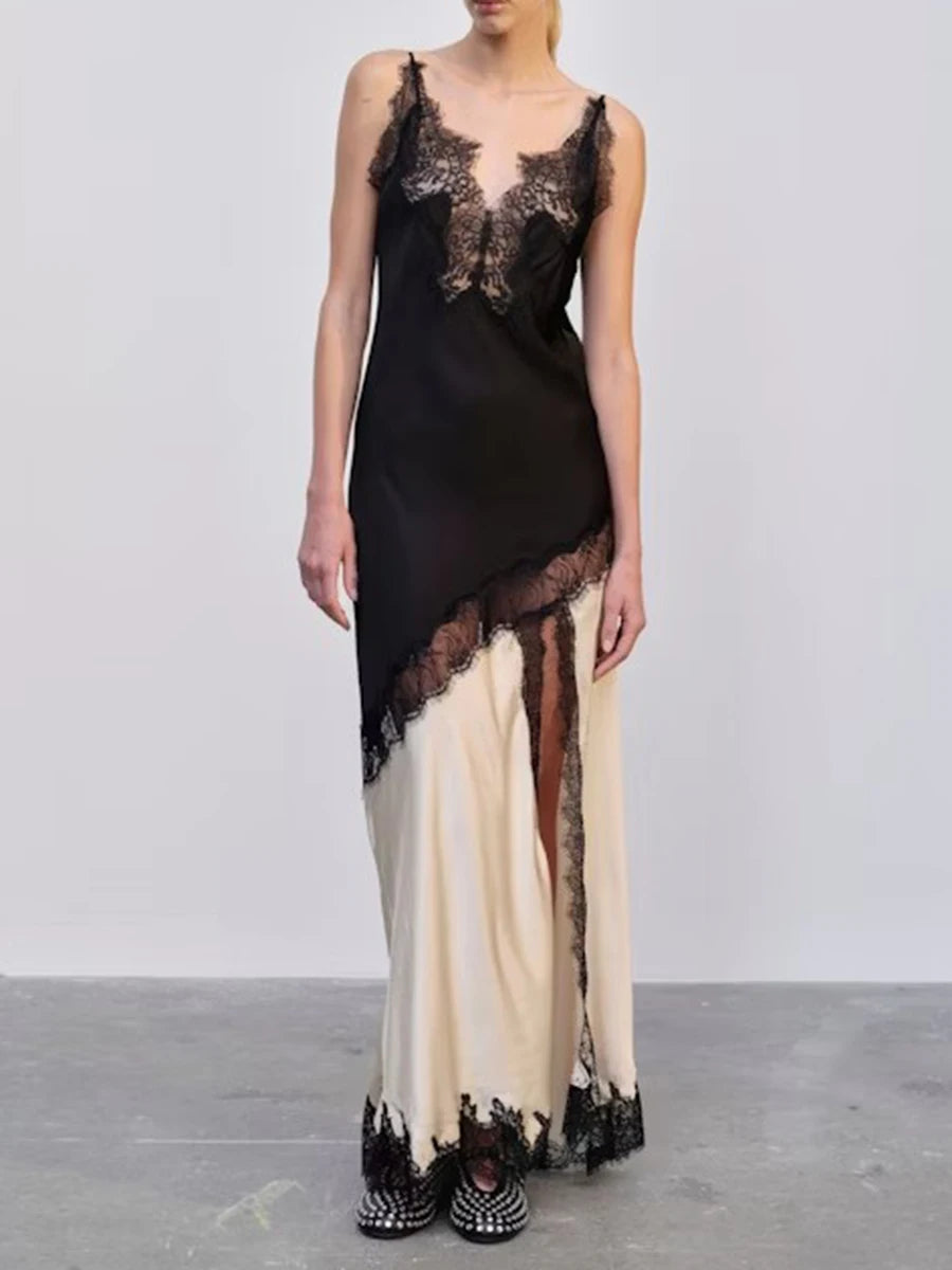 Hit Color Loose Dresses For Women Square Neck Sleeveless High Waist Temperament Minimalist Dress Female Fashion New