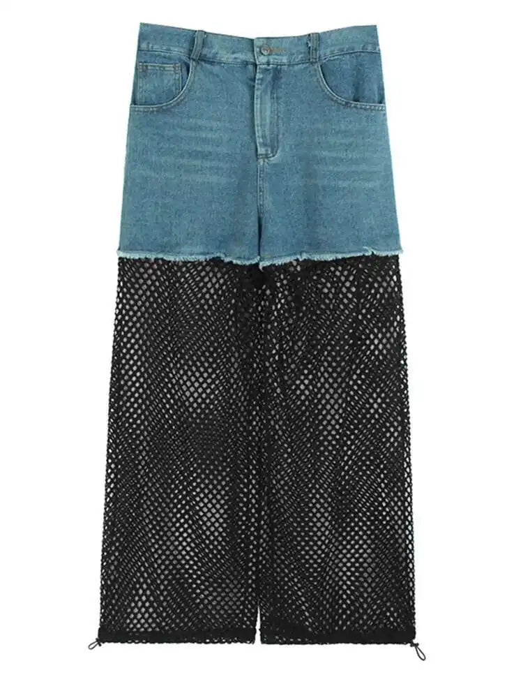 High Waist Black Denim Hollow Out Long Casual Wide Leg Jeans New Women Trousers Fashion Tide Spring Autumn 2025 1DH9802