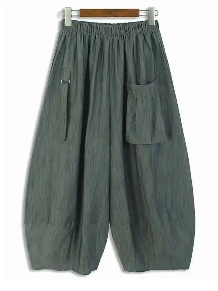 High Elastic Waist Green Buckle Casual Pocket Long Wide Leg Pants New Trousers Women Fashion Spring Autumn 2025 1DH5454