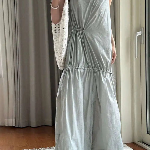 Load image into Gallery viewer, Women White Gray Big Size Long Elegant Thin Dress New Square Collar Sleeveless Fashion Tide Spring Summer 2025 1DH6054
