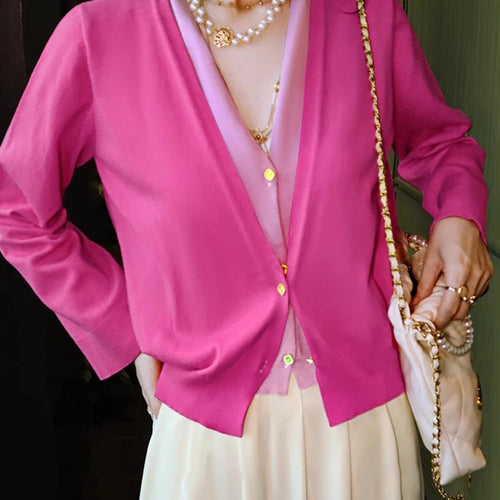 Load image into Gallery viewer, Hit Color Sweater For Women V Neck Long Sleeve Spliced Single Breasted Casual Knitting Sweaters Female Fashion New
