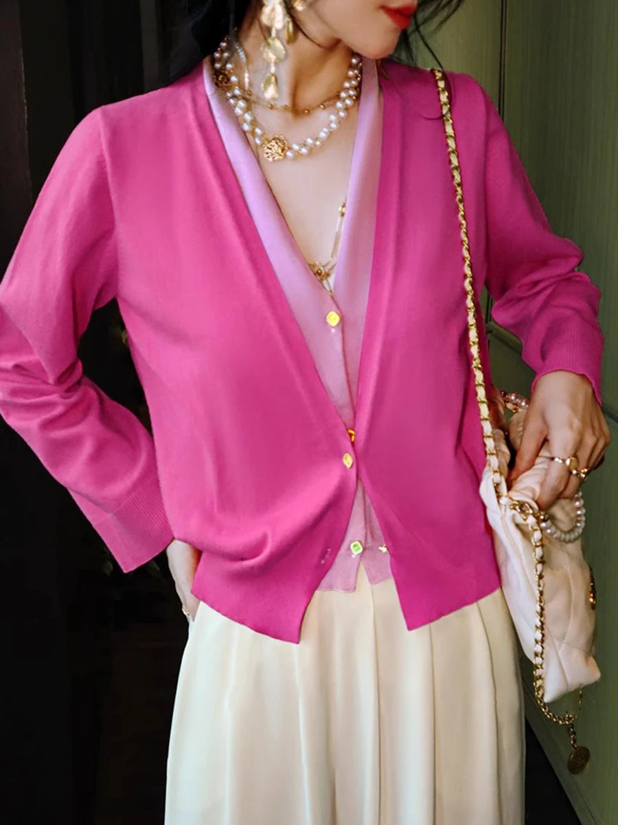 Hit Color Sweater For Women V Neck Long Sleeve Spliced Single Breasted Casual Knitting Sweaters Female Fashion New