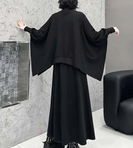 Black Sweatshirt Half-body Skirt Two Pieces Suit New Turtleneck Long Sleeve Women Fashion Tide Spring Autumn 2025 1DH8611