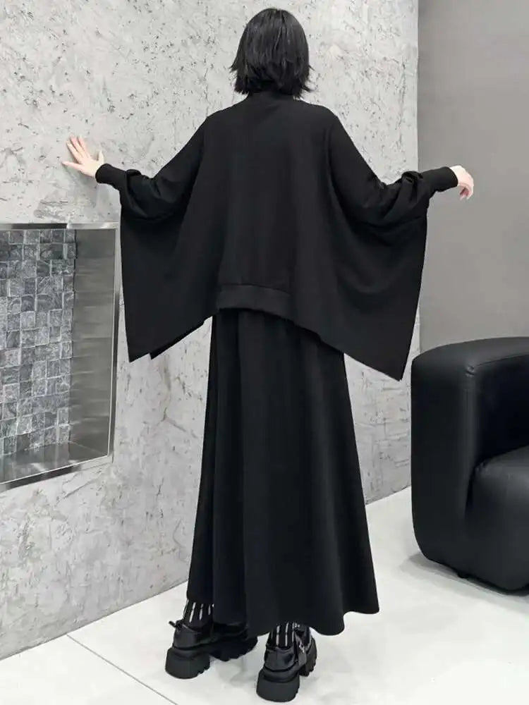 Black Sweatshirt Half-body Skirt Two Pieces Suit New Turtleneck Long Sleeve Women Fashion Tide Spring Autumn 2025 1DH8611