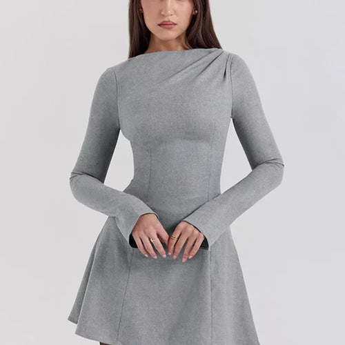 Load image into Gallery viewer, Long Sleeve High Waist Sexy Mini Dress For Women Autumn Winter New Solid O Neck Bodycon Club Party Dress Elegant
