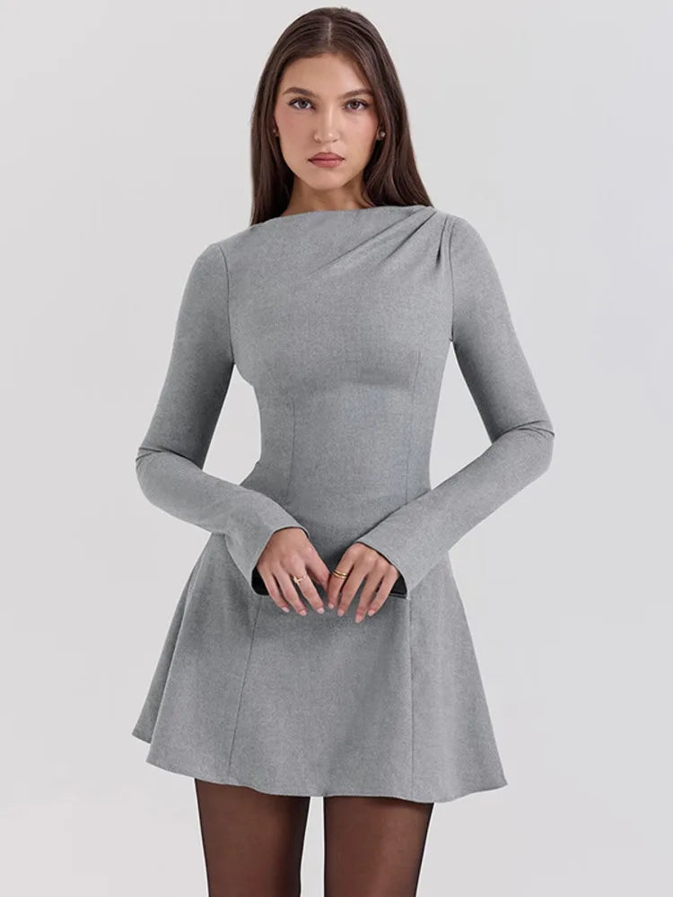 Long Sleeve High Waist Sexy Mini Dress For Women Autumn Winter New Solid O Neck Bodycon Club Party Dress Elegant