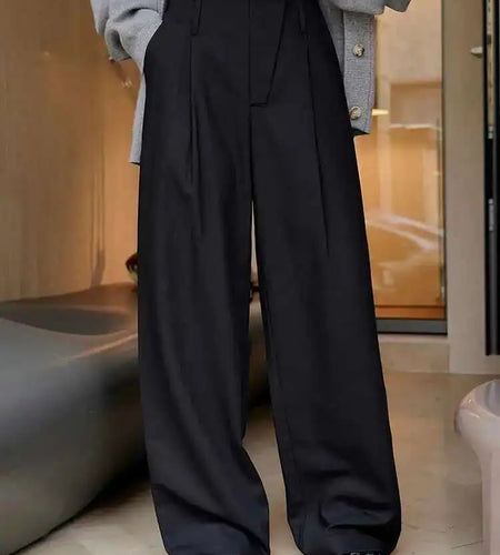 High Waist Black Brief Long Wide Leg Elegant Pants New Loose Fit Trousers Women Fashion Tide Spring Autumn 2025 1DH1033