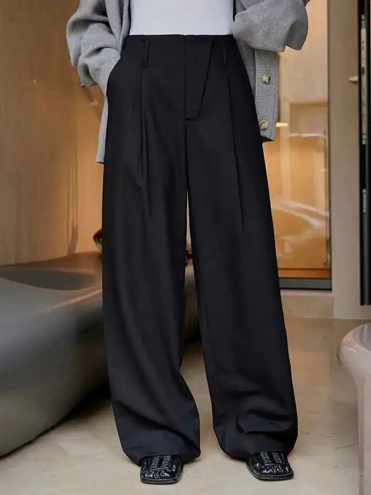 High Waist Black Brief Long Wide Leg Elegant Pants New Loose Fit Trousers Women Fashion Tide Spring Autumn 2025 1DH1033