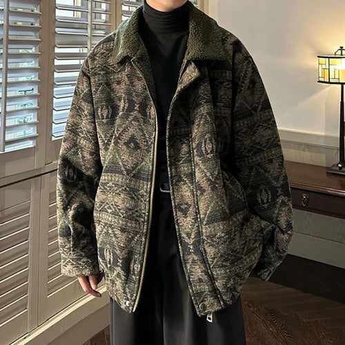 Load image into Gallery viewer, Fashion Men&#39;s Lamb Wool Jacket Knitted Contrast Color Jacquard Loose Casual Male Retro Cotton Padded Jackets 9C9039
