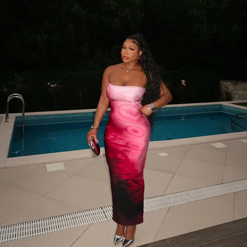 Load image into Gallery viewer, Strapless Print Sexy Midi Dress For Women Fashion Off-shoulder Backless Bodycon Club Party Sexy Long Dress Clubwear
