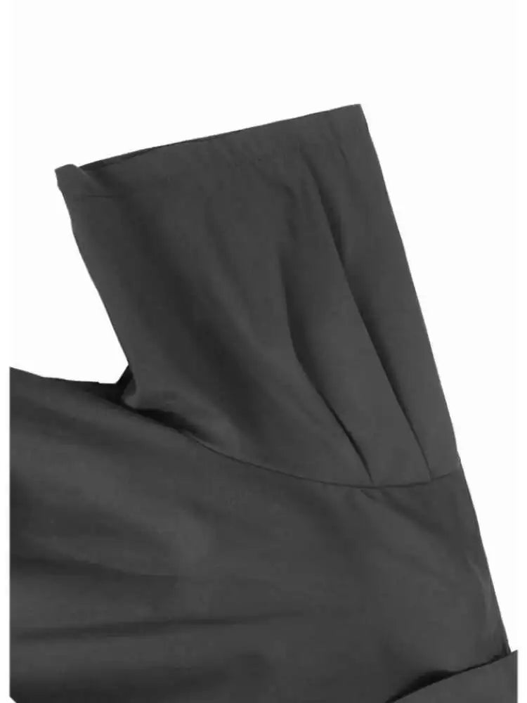 Women Black Irregular Pleated Big Size Casual Blouse New Lapel Short Sleeve Shirt Fashion Tide Spring Summer 2025 1DJ0132