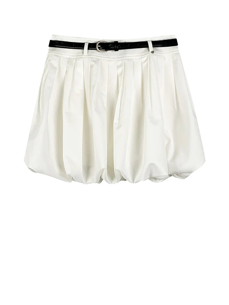 High Elastic Waist White Pleated Elegant Mini Bud Half-body Skirt Women Fashion Tide New Spring Summer 2025 1DJ1491