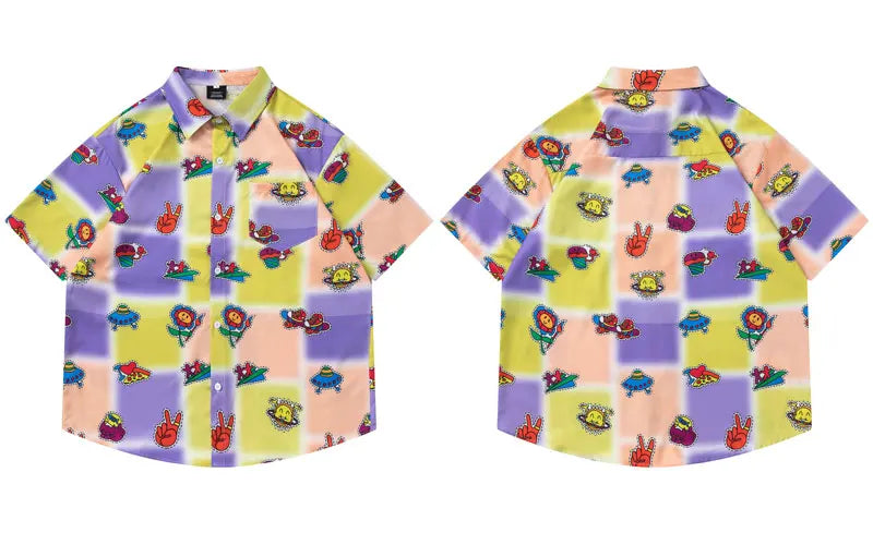 Vintage Hawaiian Shirts Streetwear Retro Graphic Printed Tie Dye Summer Beach Blouse Harajuku Hip Hop Baggy Short Sleeve Tops