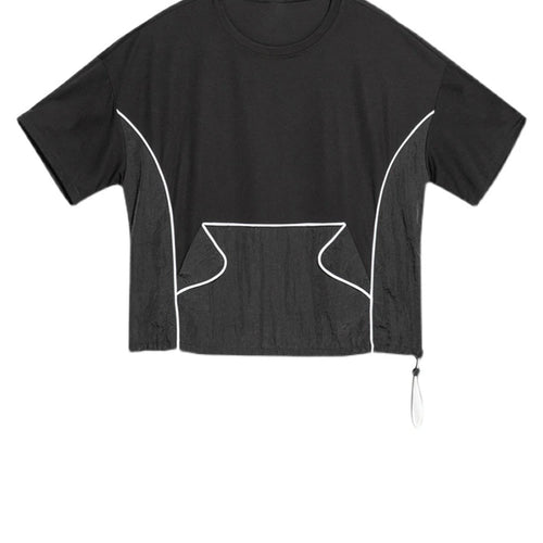 Load image into Gallery viewer, Women Black Topstitched Drawstring Big Size T-shirt New Round Neck Short Sleeve Fashion Tide Spring Summer 2025 1DJ1797
