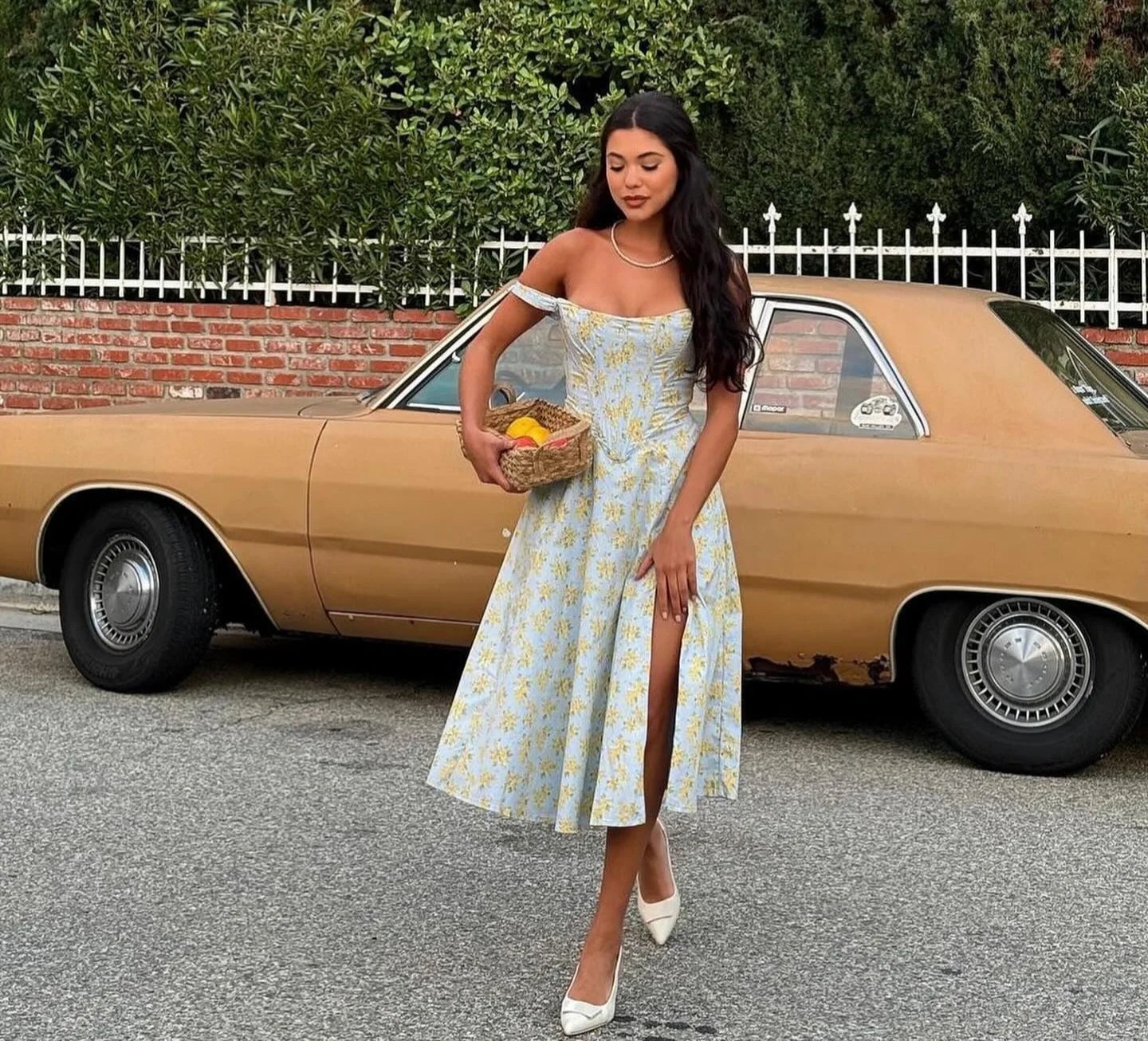 Summer Dress Women 2023 Green Lace Up Floral Print Dress Elegant with Boning Casual Party Holiday Dress High Quality