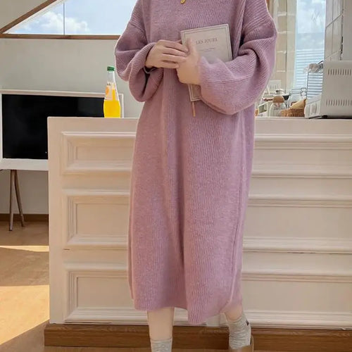 Load image into Gallery viewer, Fall Winter Knit Rib Wrap Midi Pencil Dress For Women Casual Simple Style Long Sleeve Turtleneck Sweater Dresses For Women 2023
