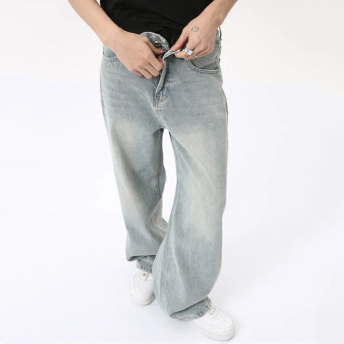 Load image into Gallery viewer, High Street Men&#39;s Jeans Casual Washed Light Straight Male Denim Pants Wide Leg Loose Trousers Chic Summer 9C6317
