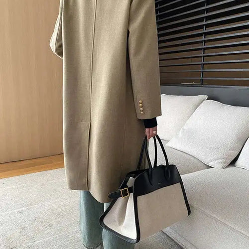 Load image into Gallery viewer, Women Khaki Irregular Spliced Long Big Size Blazer New Lapel Long Sleeve Jacket Fashion Tide Spring Autumn 2025  1DH6851
