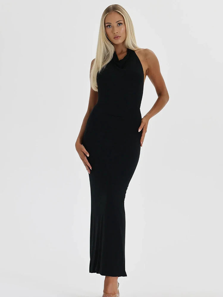 Sexy Swinging Collar High Slit Women Maxi Dress Backless Slim Fit Dress Party Dance Nightclub Female Clothing 2023 New