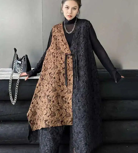 Coffee Big Size Vest Wide Leg Pants Two Piece Suit New V-Neck Sleeveless Women Fashion Tide Spring Autumn 2025 1DH4580