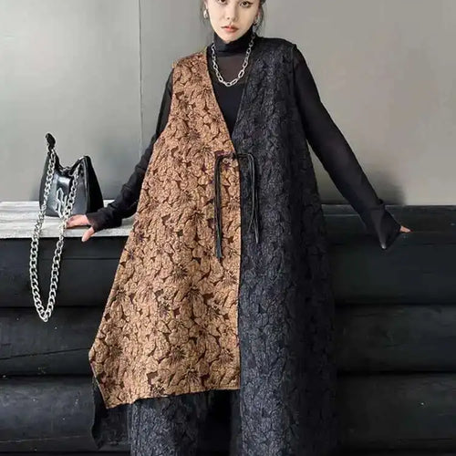 Load image into Gallery viewer, Coffee Big Size Vest Wide Leg Pants Two Piece Suit New V-Neck Sleeveless Women Fashion Tide Spring Autumn 2025 1DH4580
