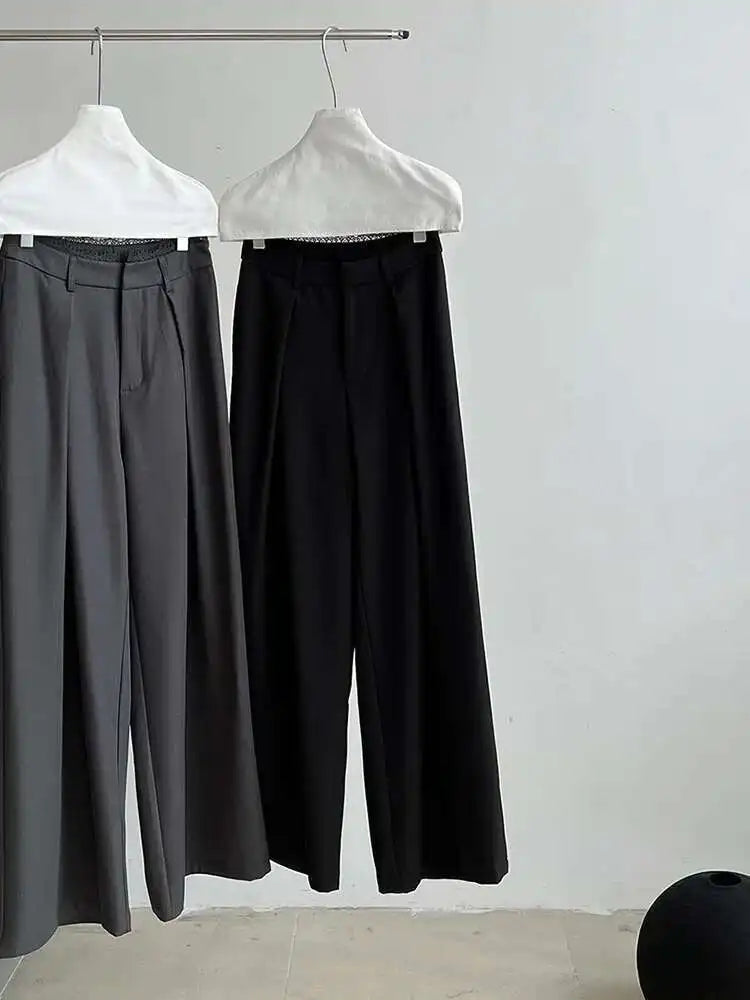 High Waist Black Lace Spliced Pleated Long Wide Leg Pants New Trousers Women Fashion Tide Spring Autumn 2025 1DJ0100