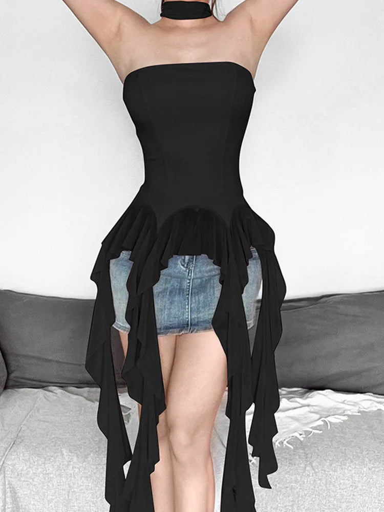 Summer Sexy Off-Shoulder Lace Women Crop Top 2025 Casual Strapless Halter Streetwear Fashion Club Party Lady Tank Top