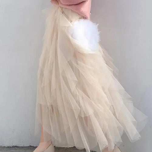 Load image into Gallery viewer, Spring Summer French Fashion Vintage Solid Mesh Slim Fairy Long Skirt Women High Waist Elegant Party Pleated A-line Skirt Simple
