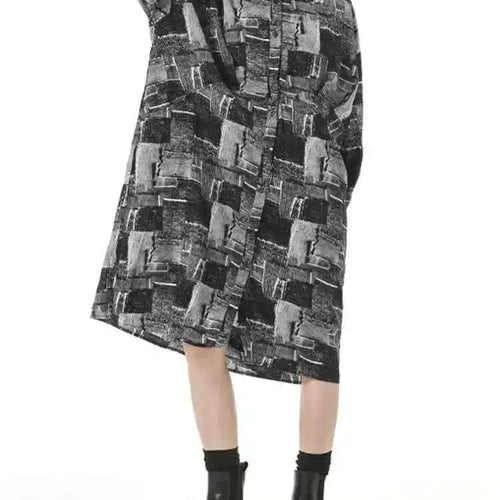 Load image into Gallery viewer, Women Black Pattern Printed Pocket Big Size Midi Shirt Dress New Lapel Long Sleeve Fashion Tide Spring Autumn 2025 1DH4102
