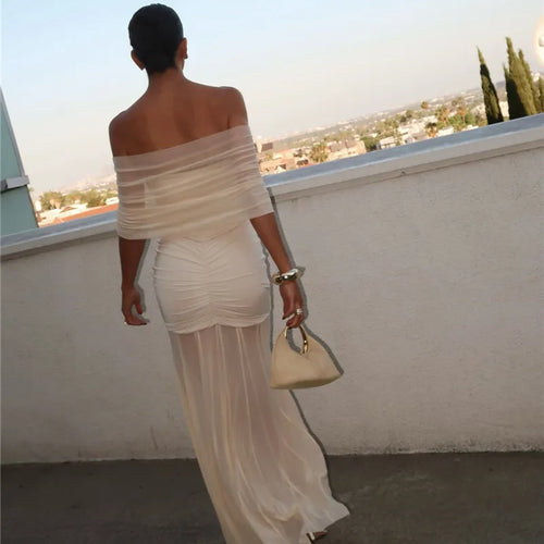 Load image into Gallery viewer, Off-shoulder Backless Sexy Maxi Dress For Women Gown Fashion Mesh Strapless Sleeveless Bodycon Long Dress Elegant
